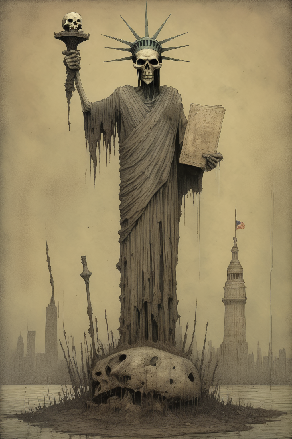 00248-1185980510-_lora_Santiago Caruso Style_1_Santiago Caruso Style - post apocalyptic Statue of Liberty with a skull as the face, full body, in.png